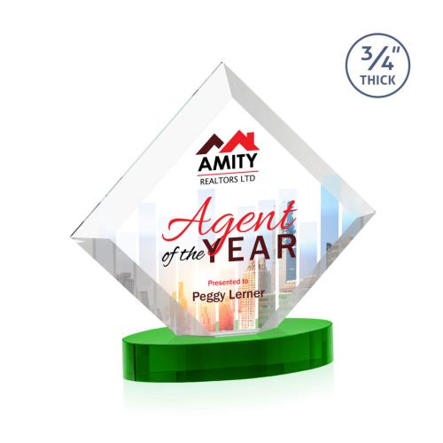 Recognition Awards - Crystal Awards - Belaire VividPrint™ Award on Alberton Base - Green