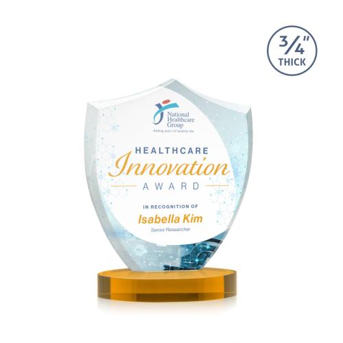 Recognition Awards - Crystal Awards - Scudo Shield VividPrint™ Award on Alberton Base - Amber