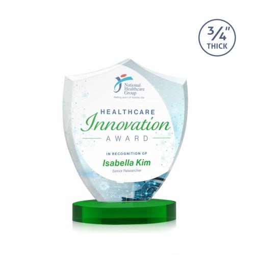 Recognition Awards - Crystal Awards - Scudo Shield VividPrint™ Award on Alberton Base - Green