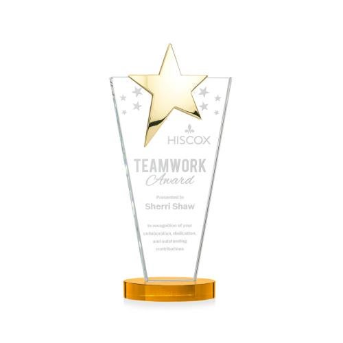Recognition Awards - Crystal Awards - Mantella Gold Star Award - Amber
