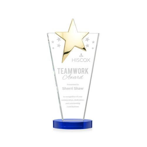 Recognition Awards - Crystal Awards - Mantella Gold Star Award - Blue