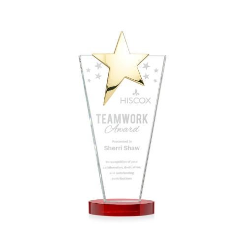 Recognition Awards - Crystal Awards - Mantella Gold Star Award - Red