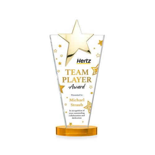 Recognition Awards - Crystal Awards - Mantella Gold Star VividPrint™ Award - Amber