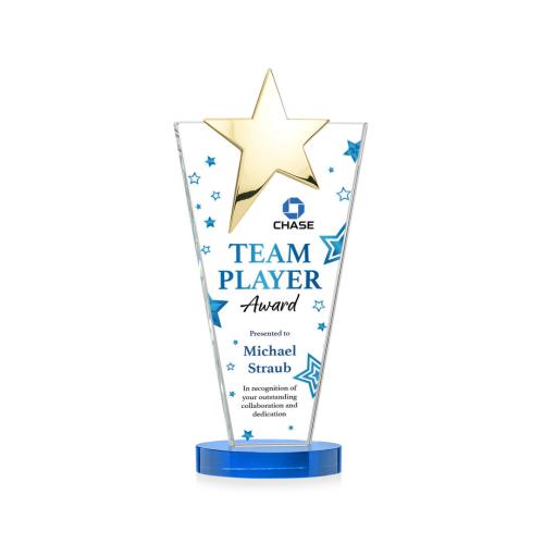 Recognition Awards - Crystal Awards - Mantella Gold Star VividPrint™ Award - Sky Blue