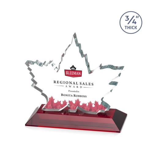 Recognition Awards - Crystal Awards - Maple Leaf VividPrint&trade; Award - Red