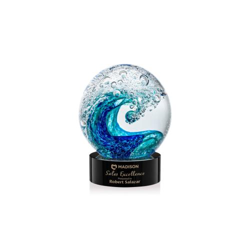 Recognition Awards - Glass Awards - Art Glass Awards - Surfside Award on Stanrich Base - Black