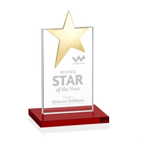 Recognition Awards - Crystal Awards - Bryanston Gold Star Award - Red