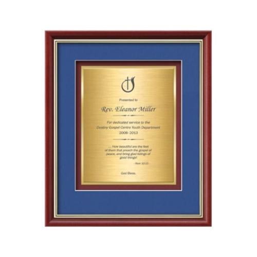Plaque Awards - Framed Awards & Plaques - Baron Certificate TexEtch - Mahogany/Gold