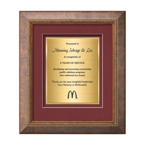 Plaque Awards - Framed Awards & Plaques - Lazio Certificate TexEtch - Bronze/Copper