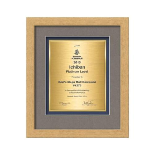 Plaque Awards - Framed Awards & Plaques - Eldridge Certificate TexEtch - Antique Gold