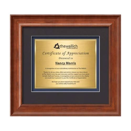 Plaque Awards - Framed Awards & Plaques - Calder Certificate TexEtch - Light Walnut