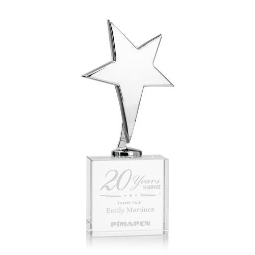 Recognition Awards - Metal Awards - Tuscany Chrome Star on Woodlawn Base - Clear