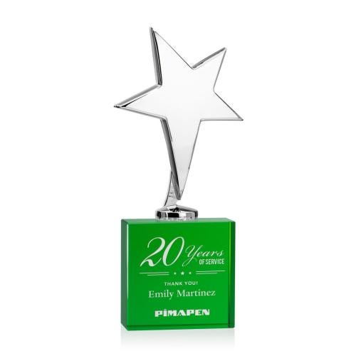 Recognition Awards - Metal Awards - Tuscany Chrome Star on Woodlawn Base - Green