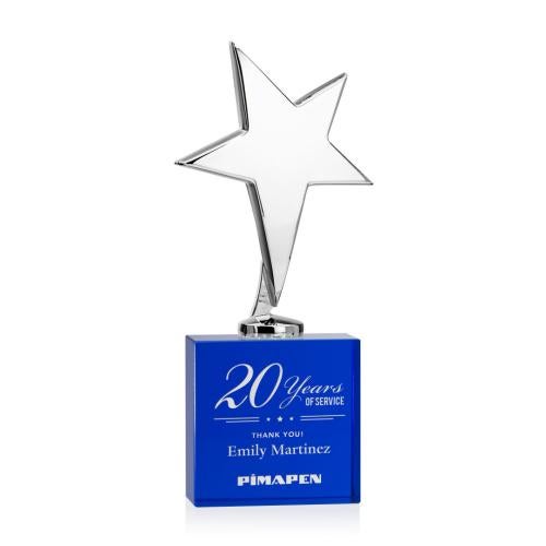 Recognition Awards - Metal Awards - Tuscany Chrome Star on Woodlawn Base - Blue