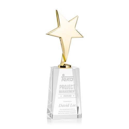 Recognition Awards - Crystal Awards - Tuscany Gold Star on Cairns Base - Clear