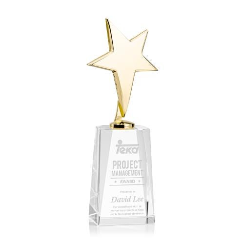 Recognition Awards - Crystal Awards - Tuscany Gold Star on Cairns Base - Clear