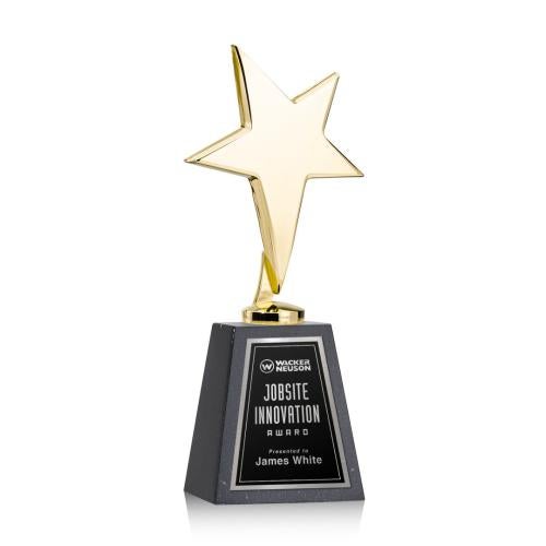 Recognition Awards - Metal Awards - Tuscany Gold Star on Tall Marble Base - Black