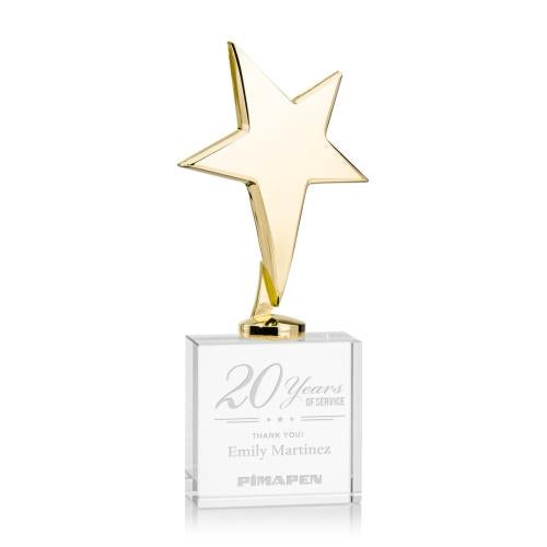 Recognition Awards - Metal Awards - Tuscany Gold Star on Woodlawn Base - Clear