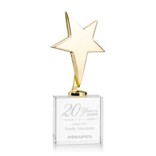 Recognition Awards - Metal Awards - Tuscany Gold Star on Woodlawn Base - Clear