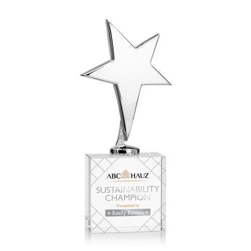 Recognition Awards - Metal Awards - Tuscany Chrome Star VividPrint&trade; Award on Woodlawn Base-Clear