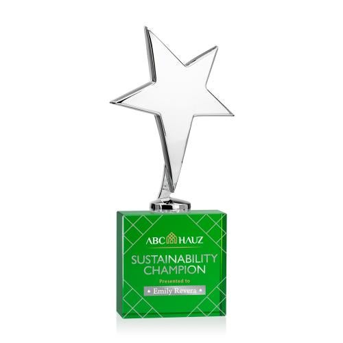 Recognition Awards - Metal Awards - Tuscany Chrome Star VividPrint&trade; Award on Woodlawn Base-Green