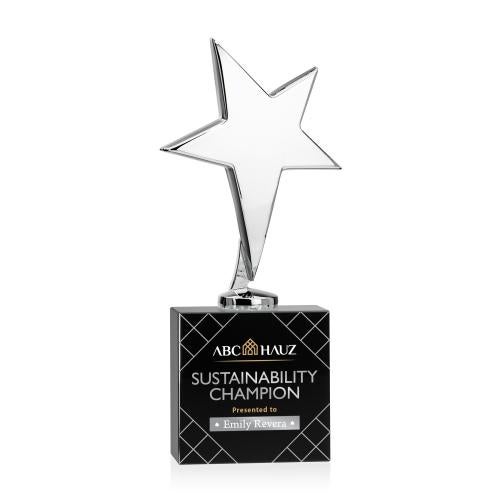 Recognition Awards - Metal Awards - Tuscany Chrome Star VividPrint&trade; Award on Woodlawn Base-Black