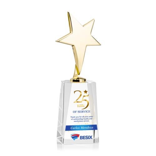 Recognition Awards - Crystal Awards - Tuscany Gold Star VividPrint™ Award on Cairns Base -  Clear