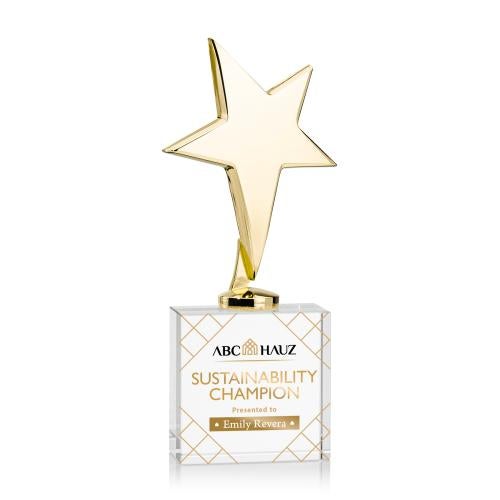 Recognition Awards - Metal Awards - Tuscany Gold Star VividPrint&trade; Award on Woodlawn Base - Clear