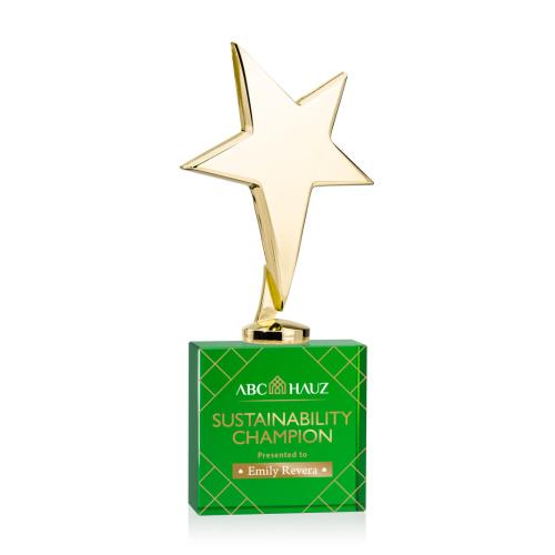 Recognition Awards - Metal Awards - Tuscany Gold Star VividPrint&trade; Award on Woodlawn Base - Green