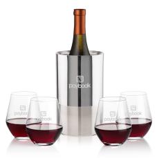 Catania Wine Cooler & Reina Stemless Wine Set - Barware Gift Sets