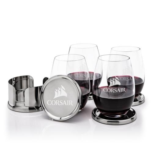 Corporate Gifts - Barware - Glasses Sets - Baldoni Coasters & Carlita Stemless Wine Set