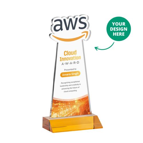 Recognition Awards - Crystal Awards - EdgeCraft VividPrint&trade; on Mitered Base-Amber (via Air)