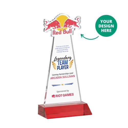 Recognition Awards - Crystal Awards - EdgeCraft VividPrint&trade; on Mitered Base-Red (via Ocean)