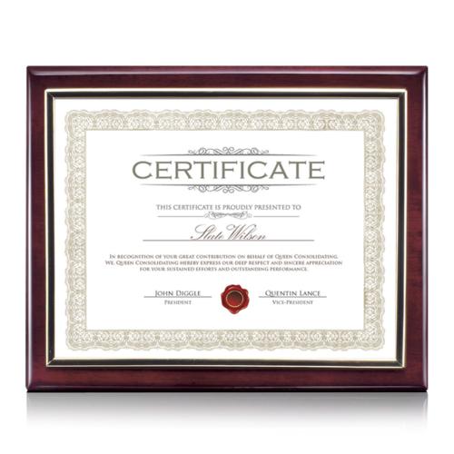Plaque Awards - Certificate Frames - Oakleigh Certificate Holder - Rosewood