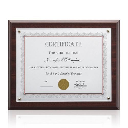 Plaque Awards - Certificate Frames - Merit - Walnut