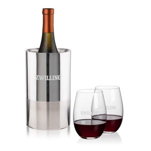 Corporate Gifts - Barware - Wine & Champagne - Wine Coolers - Catania Wine Cooler & Laurent Stemless Wine Set