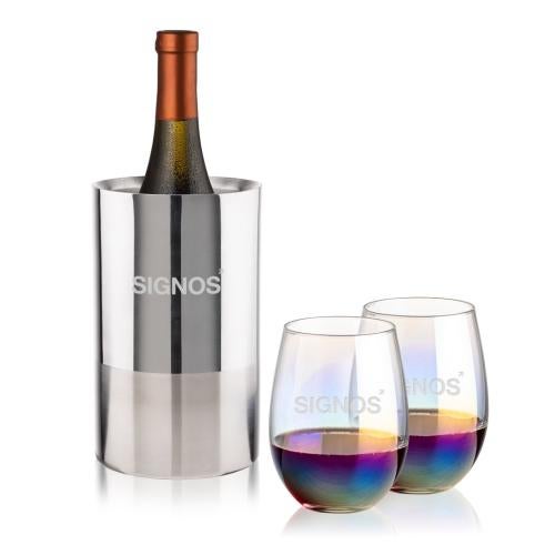 Corporate Gifts - Barware - Wine & Champagne - Wine Coolers - Catania Wine Cooler & Miami Stemless Wine Set