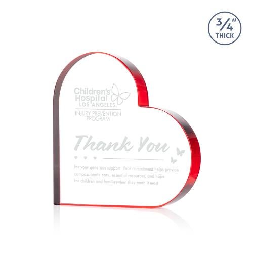 Recognition Awards - Crystal Awards - Davina Heart Award - Red