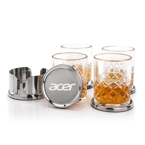 Corporate Gifts - Barware - Glasses Sets - Baldoni Coasters & Longford On-the-Rocks Set
