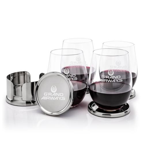 Corporate Gifts - Barware - Glasses Sets - Baldoni Coasters & Redmond Stemless Wine Set