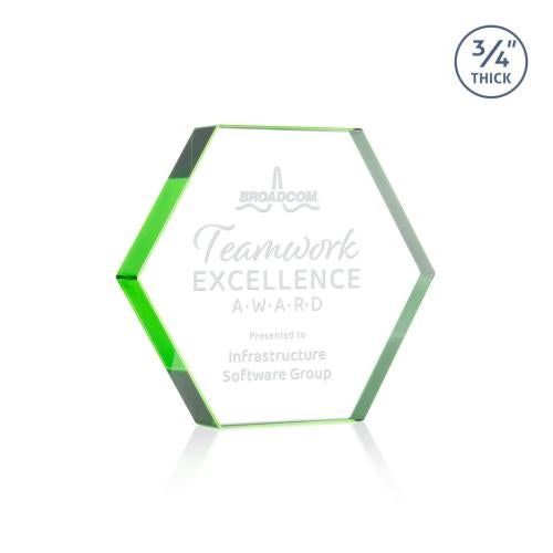 Recognition Awards - Crystal Awards - Gilford Hexagon Award - Green