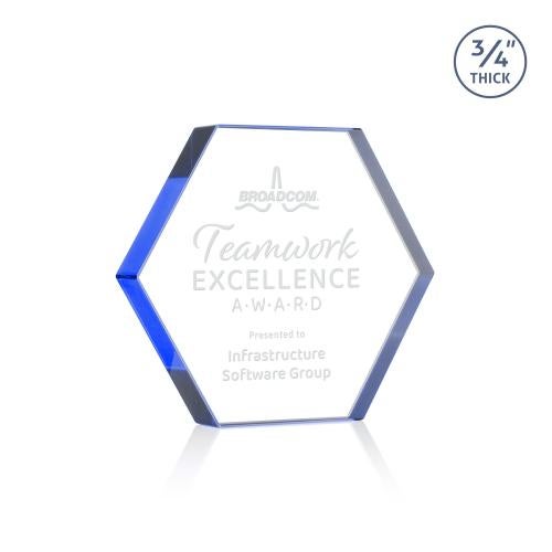 Recognition Awards - Crystal Awards - Gilford Hexagon Award - Blue