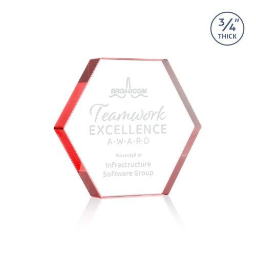 Recognition Awards - Crystal Awards - Gilford Hexagon Award - Red