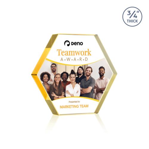 Recognition Awards - Crystal Awards - Gilford Hexagon VividPrint&trade; Award - Gold