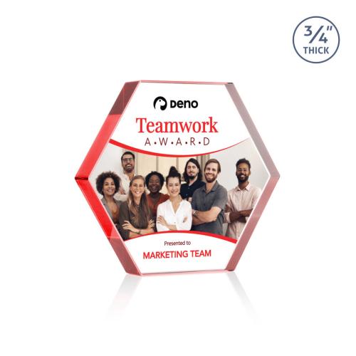 Recognition Awards - Crystal Awards - Gilford Hexagon VividPrint&trade; Award - Red