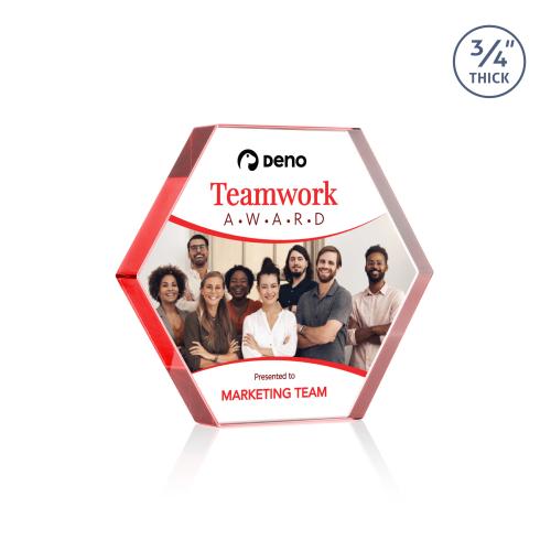 Recognition Awards - Crystal Awards - Gilford Hexagon VividPrint&trade; Award - Red