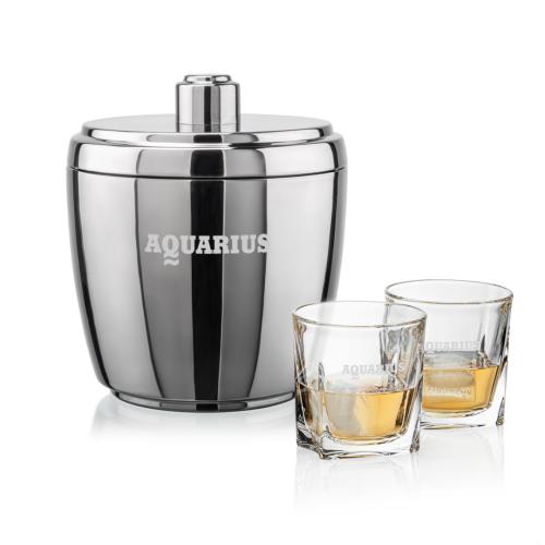 Corporate Gifts - Barware - Glasses Sets - Pescara Ice Bucket & Riddell On-the-Rocks Set
