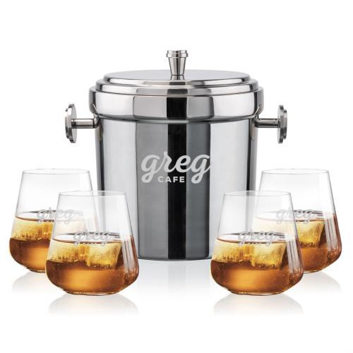 Corporate Gifts - Barware - Glasses Sets - Milano Ice Bucket & Breckland On-the-Rocks Set
