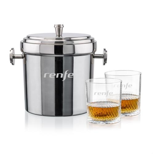 Corporate Gifts - Barware - Glasses Sets - Milano Ice Bucket & Drysdale On-the-Rocks Set