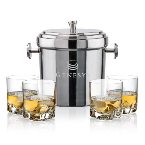 Corporate Gifts - Barware - Glasses Sets - Milano Ice Bucket & Hillcrest On-the-Rocks Set